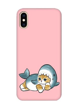 Матовый розовый чехол на iphone xs max :: котенок акула (принт 355)