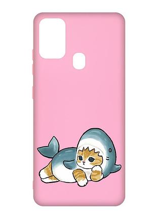 Матовый розовый чехол на samsung galaxy m30s/m21 :: котенок акула (принт 355)