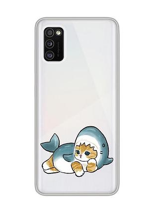 Прозрачный чехол на samsung galaxy a41 :: котенок акула (принт 355)
