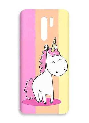 Матовый розовый чехол на xiaomi redmi 9 :: единорог (принт 104)