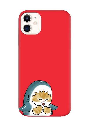 Матовый красный чехол на apple iphone 11 (6.1) :: котёнок акула (принт 376)
