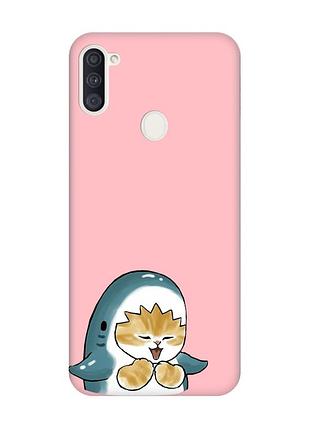 Матовий рожевий чохол на samsung galaxy a11 :: котик акула (принт 376)