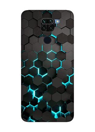 Матовый чехол с черными боками на xiaomi redmi note 9 :: соты 3d (принт 357)