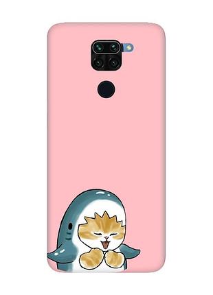 Матовий рожевий чохол на xiaomi redmi note 9 :: котик акула (принт 376)