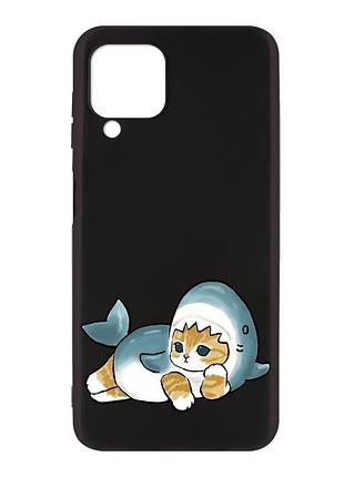 Матовий чорний чохол на samsung galaxy a12 :: котик акула (принт 355)