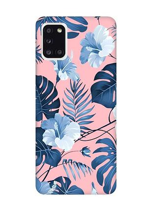 Матовый розовый чехол на samsung galaxy a31 :: тропики (принт 373)