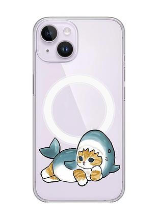 Магнитный чехол на iphone 14 с поддержкой magsafe :: котенок акула (принт 355)