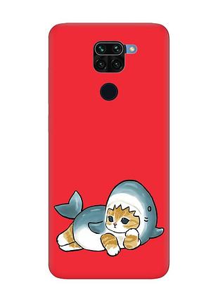 Матовый красный чехол на xiaomi redmi note 9 / 10x :: котенок акула (принт 355)