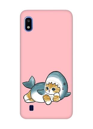 Матовый розовый чехол на samsung galaxy a10 (2019) a105 :: котенок акула (принт 355)