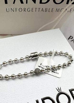 Браслет pand. бісер та паве, срібний браслет панд. pave, розміри 17, 18 та 19