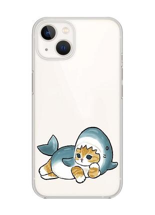 Прозрачный чехол с защитой камеры на iphone 14 plus :: котенок акула (принт 355)
