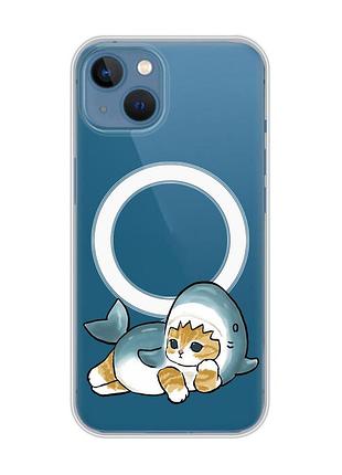 Магнитный чехол на iphone 13 (6.1) с поддержкой magsafe :: котенок акула (принт 355)