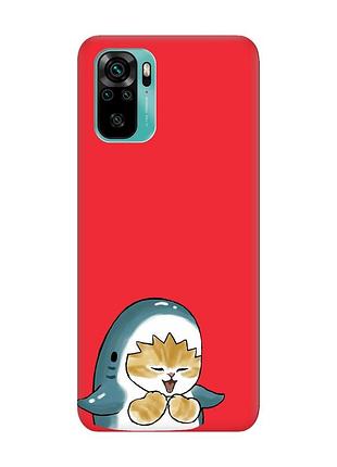 Матовий червоний чохол на xiaomi redmi note 10 / note 10s :: котик акула (принт 376)