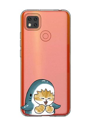 Прозорий чохол для xiaomi redmi 9c/10a :: котик акула (принт 376)