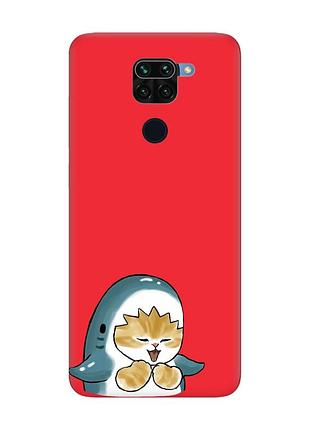 Матовий червоний чохол на xiaomi redmi note 9 / 10x :: котик акула (принт 376)