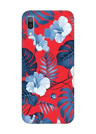 Матовый красный чехол на samsung galaxy a30 (2019) / a20 (2019) :: тропики (принт 373)