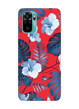 Матовий червоний чохол на xiaomi redmi note 10 / note 10s :: тропіки (принт 373)