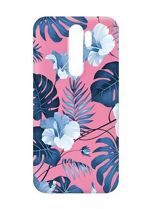 Матовый розовый чехол на xiaomi redmi note 8 pro :: тропики (принт 373)