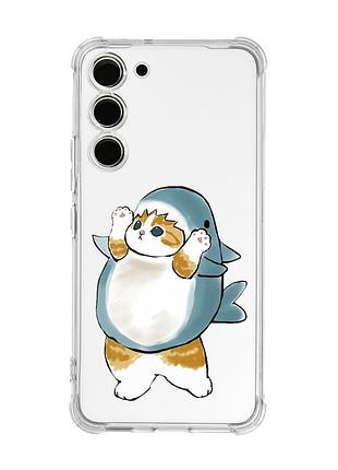 Чехол с утолщёнными углами на samsung galaxy s23 :: котенок акула (принт 379)