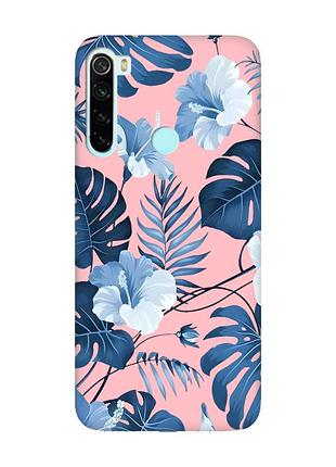 Матовый розовый чехол на xiaomi redmi note 8 :: тропики (принт 373)