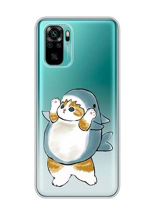 Прозорий чохол на xiaomi redmi note 10 / note 10s :: котик акула (принт 379)
