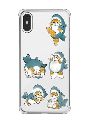 Чехол с утолщёнными углами на iphone x/xs :: котенки акулы (принт 381)