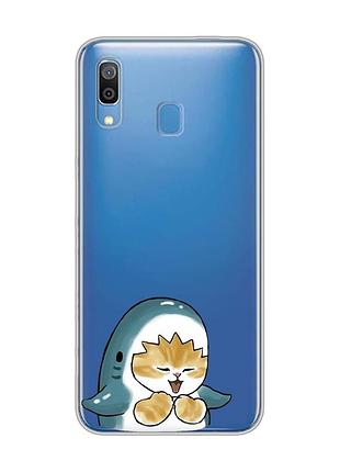 Прозрачный чехол для samsung galaxy a30 (2019)/a20 (2019) :: котёнок акула (принт 376)