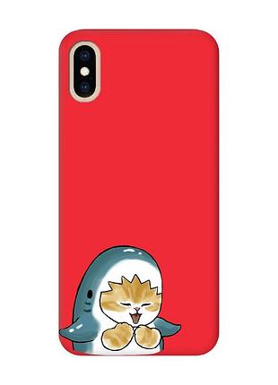 Матовый красный чехол на iphone xs max :: котёнок акула (принт 376)