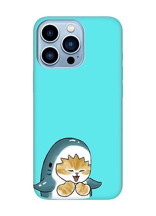 Матовий бірюзовий чохол на apple iphone 13 pro max :: котик акула (принт 376)