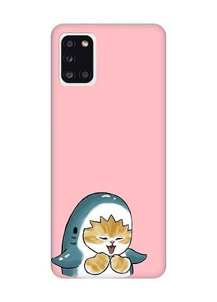 Матовый розовый чехол на samsung galaxy a31 :: котёнок акула (принт 376)