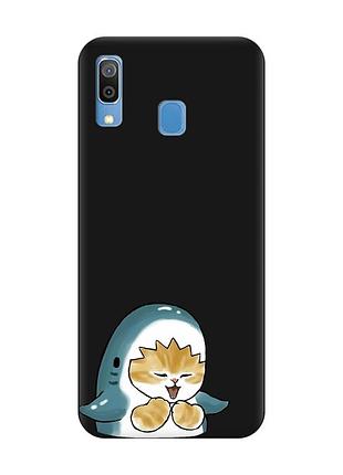 Матовый черный чехол на samsung galaxy a30 (2019) / a20 (2019) :: котёнок акула (принт 376)