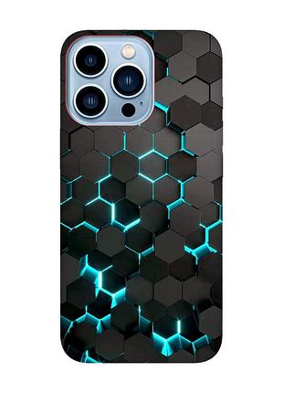 Матовый чехол с красными боками на apple iphone 13 pro max :: соты 3d (принт 357)