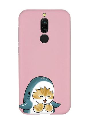 Матовий рожевий чохол на xiaomi redmi 8 :: котик акула (принт 376)