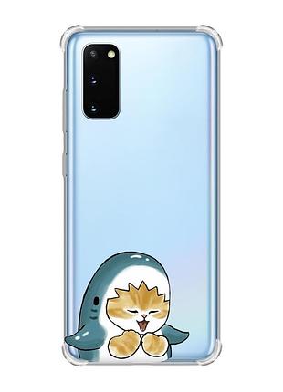 Чехол с утолщёнными углами для samsung galaxy s20 plus :: котёнок акула (принт 376)