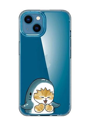 Прозрачный чехол для iphone 13 mini :: котёнок акула (принт 376)