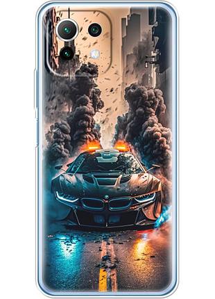 Чехол силиконовый с картинкой на xiaomi 11 lite 5g ne (машина bmw i8)
