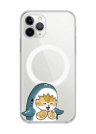 Магнитный чехол на iphone 11 pro max с поддержкой magsafe :: котёнок акула (принт 376)