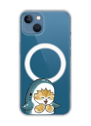 Магнитный чехол на iphone 13 (6.1) с поддержкой magsafe :: котёнок акула (принт 376)