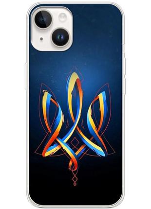Чехол силиконовый с картинкой на iphone 14 (патриотический, герб украины)