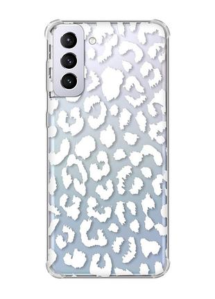 Чехол с утолщёнными углами на samsung galaxy s21 plus :: леопардовый принт белый (принт 375)