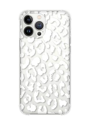 Чехол с утолщёнными углами на iphone 14 pro max :: леопардовый принт белый (принт 375)
