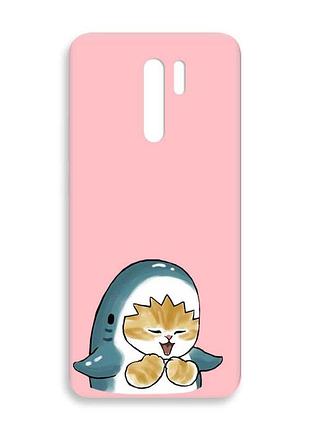 Матовый розовый чехол на xiaomi redmi 9 :: котёнок акула (принт 376)