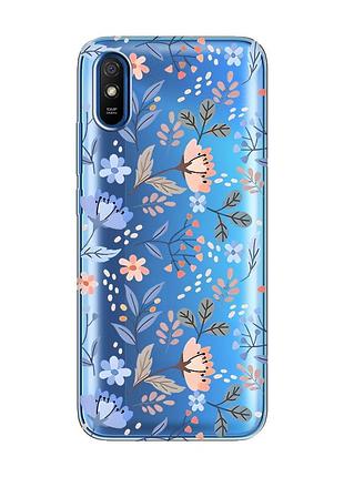 Прозрачный чехол на xiaomi redmi 9a :: цветочный фон (принт 371)