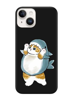 Матовий чорний чохол на apple iphone 14 :: котик акула (принт 379)