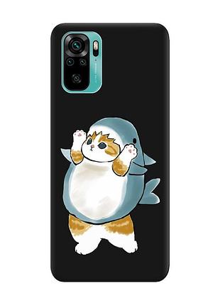 Матовий чорний чохол на xiaomi redmi note 10 / note 10s :: котик акула (принт 379)