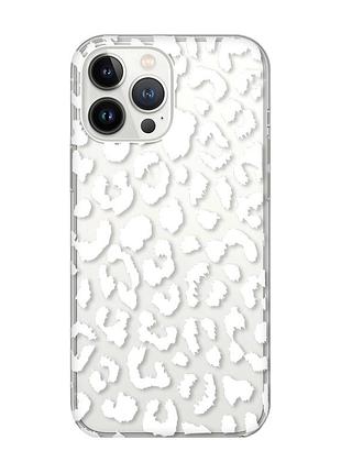 Прозрачный чехол с защитой камеры на iphone 14 pro max :: леопардовый принт белый (принт 375)