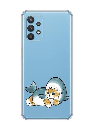 Прозрачный чехол на samsung galaxy a32 :: котенок акула (принт 355)