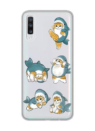 Прозрачный чехол на samsung galaxy a70 (2019)/a705 :: котенки акулы (принт 381)