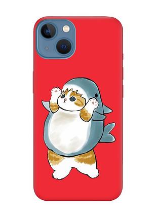 Матовий червоний чохол на apple iphone 13 :: котик акула (принт 379)
