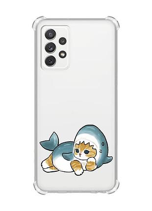 Чохол з потовщеними кутами на samsung galaxy a72 (a725) :: котик акула (принт 355)